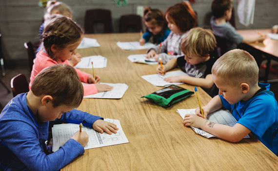 students working on problems in classroom